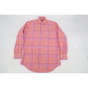 Sid Mashburn Mens Small Pink Pastel Gingham Button Front Long Sleeve Dress Shirt